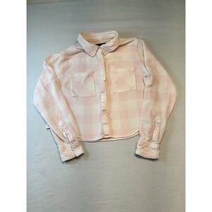 Rails Top Womens Small Button Crop Pink and WhitePlaid Long Sleeve.